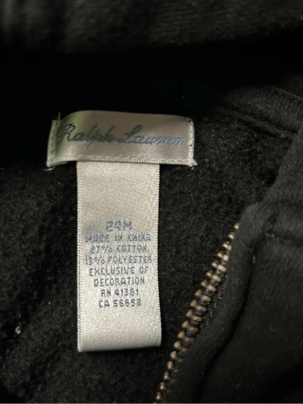 Toddler Ralph Lauren Black Full Zip Fleece Jacket Sweatshirt Size 24 Months